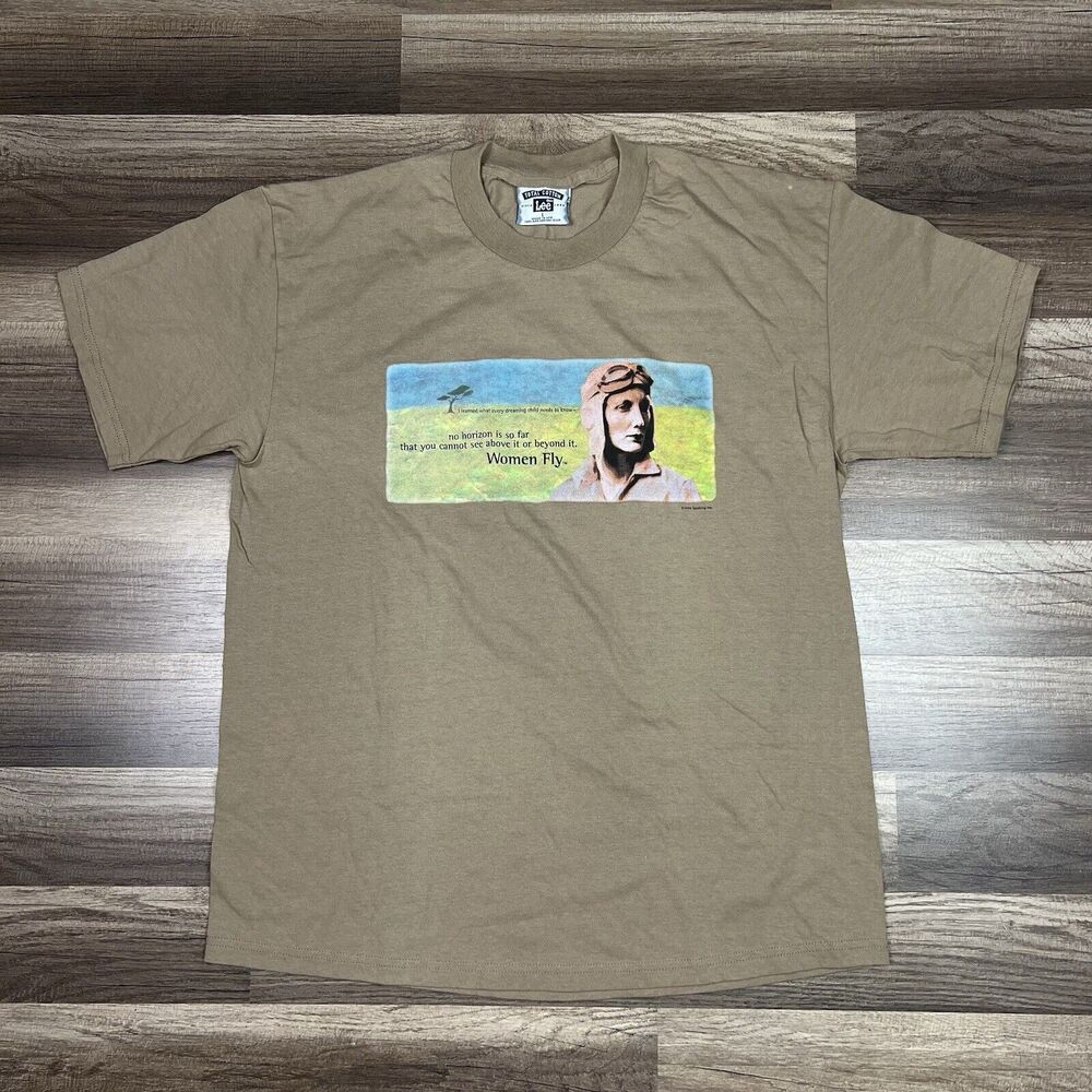 Vintage 90s Beryl Markham Women Fly Shirt Size Large Pilot Feminism Plane